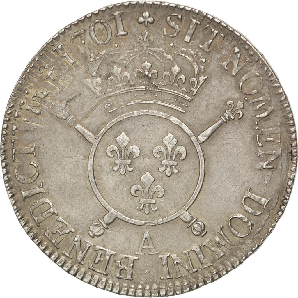 FRANCE, Écu aux insignes, ECU, 1701, Paris, KM #329.1, EF(40-45), Silver, ...
