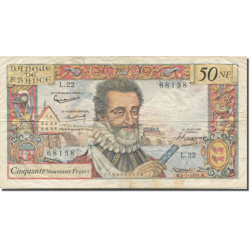 Frankrijk, 50 Nouveaux Francs, Henri IV, 1959, 1959-07-02, B+, Fayette:58.02