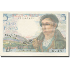 France, 5 Francs, Berger, 1943, 1943-08-05, UNC(64), Fayette:5.3, KM:98a