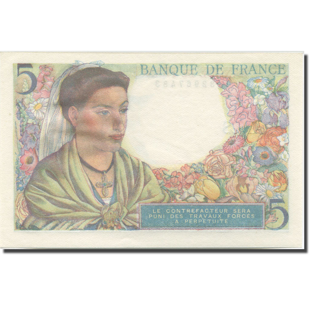 France, 5 Francs, Berger, 1943, 1943-08-05, UNC(64), Fayette:5.3, KM:98a