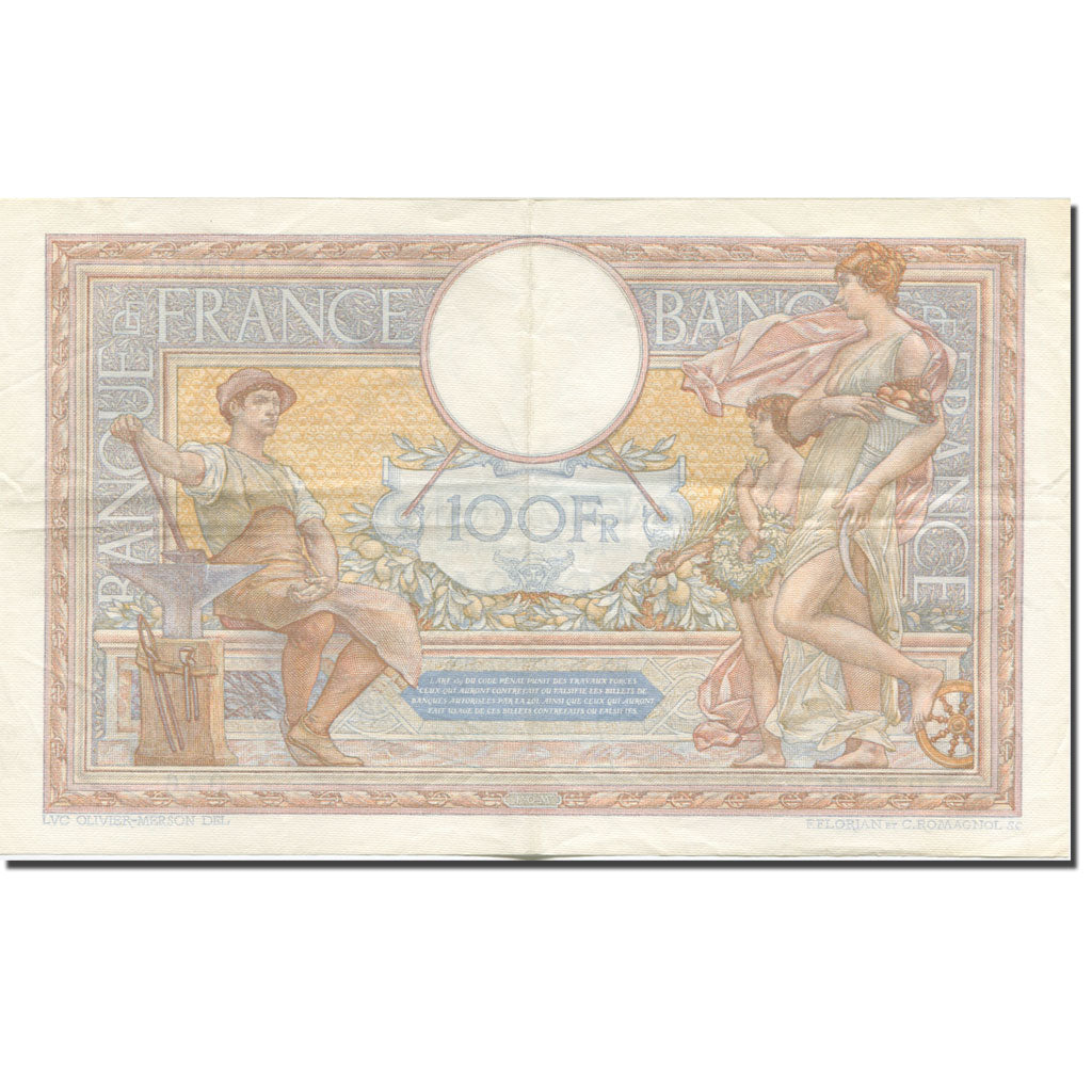France, 100 Francs, Luc Olivier Merson, 1906, 1937-12-23, EF(40-45)