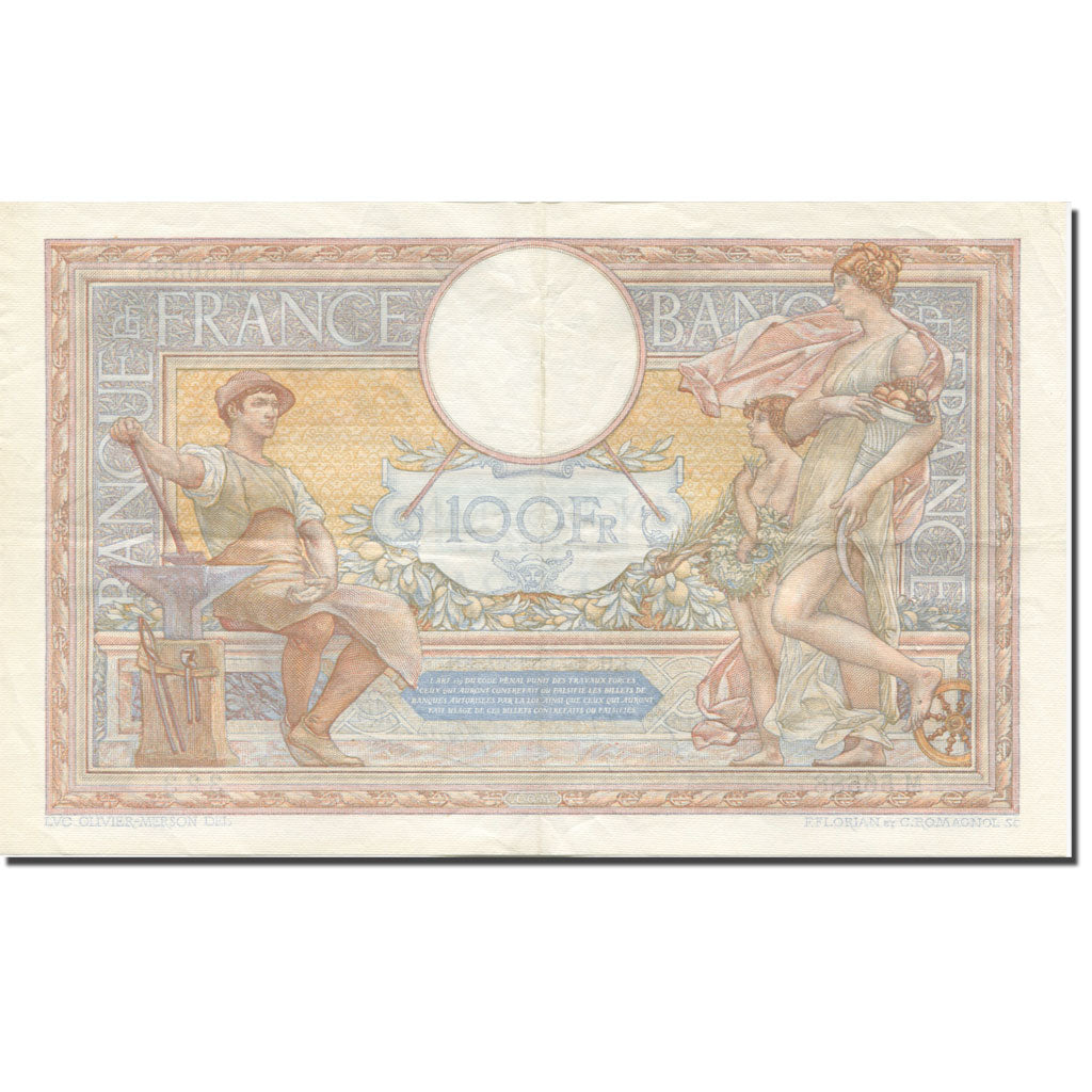 France, 100 Francs, Luc Olivier Merson, 1906, 1937-12-23, EF(40-45)