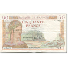 France, 50 Francs, Cérès, 1933, 1937-11-04, EF(40-45), Fayette:18.4, KM:85b