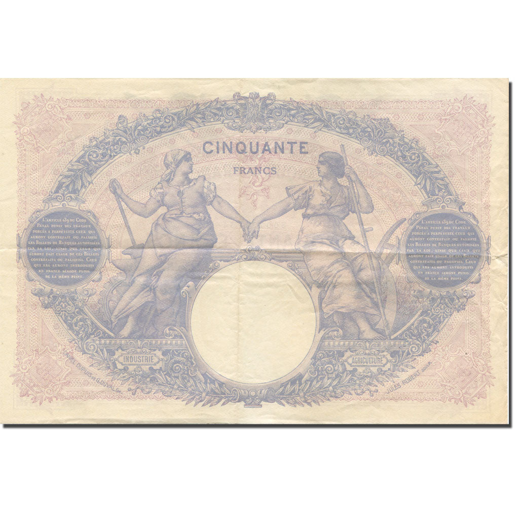France, 50 Francs, Bleu et Rose, 1889, 1926-09-08, TB+, Fayette:14.39, KM:64h