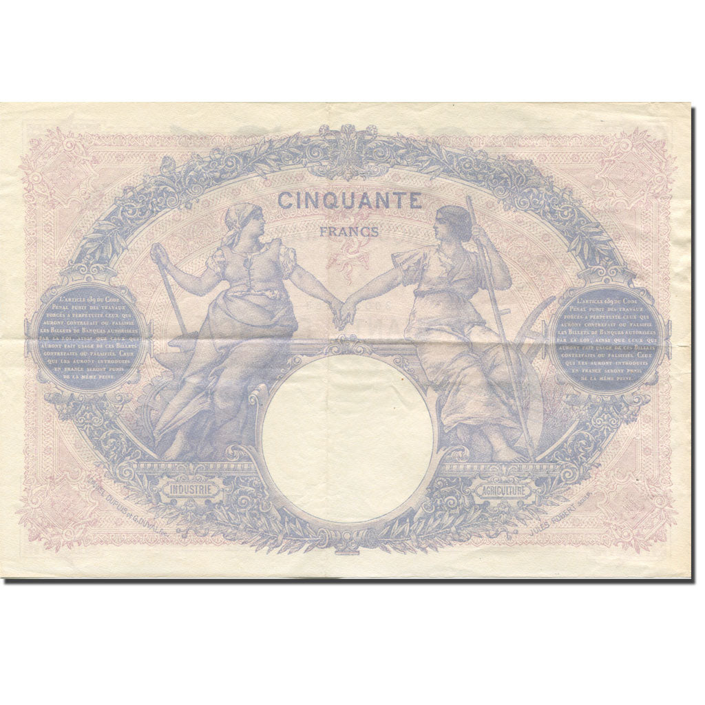 France, 50 Francs, Bleu et Rose, 1889, 1926-09-08, EF(40-45), Fayette:14.39