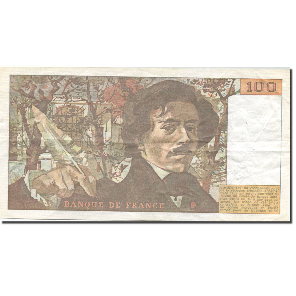 France, 100 Francs, Delacroix, 1978, 1979, TB+, Fayette:69.02C, KM:154a
