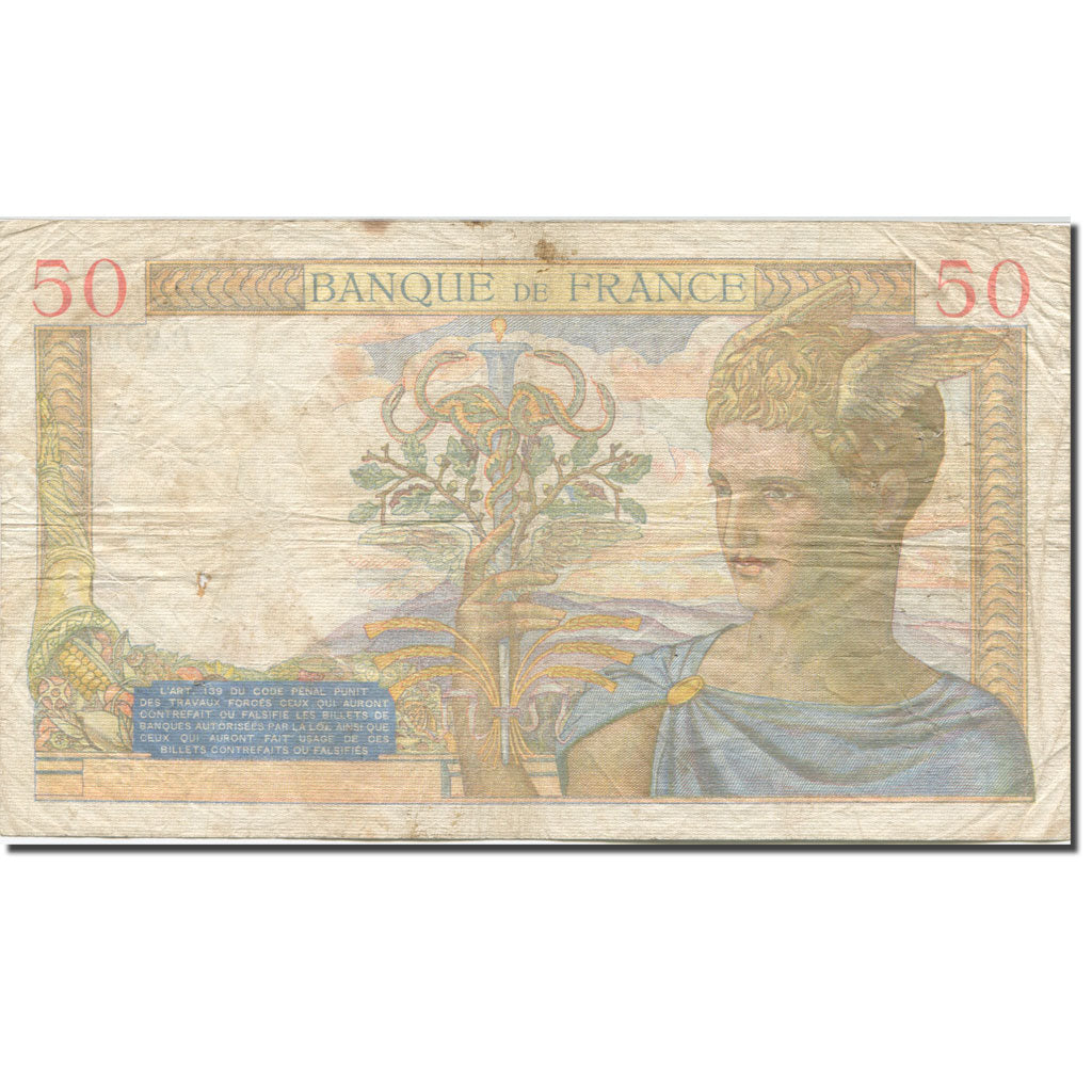 Frankrijk, 50 Francs, Cérès, 1933, 1939-03-30, B, Fayette:18.24, KM:85b