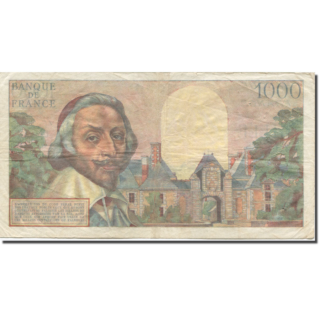 França, 1000 Francs, Richelieu, 1953, 1954-01-07, F(12-15), Fayette:42.4
