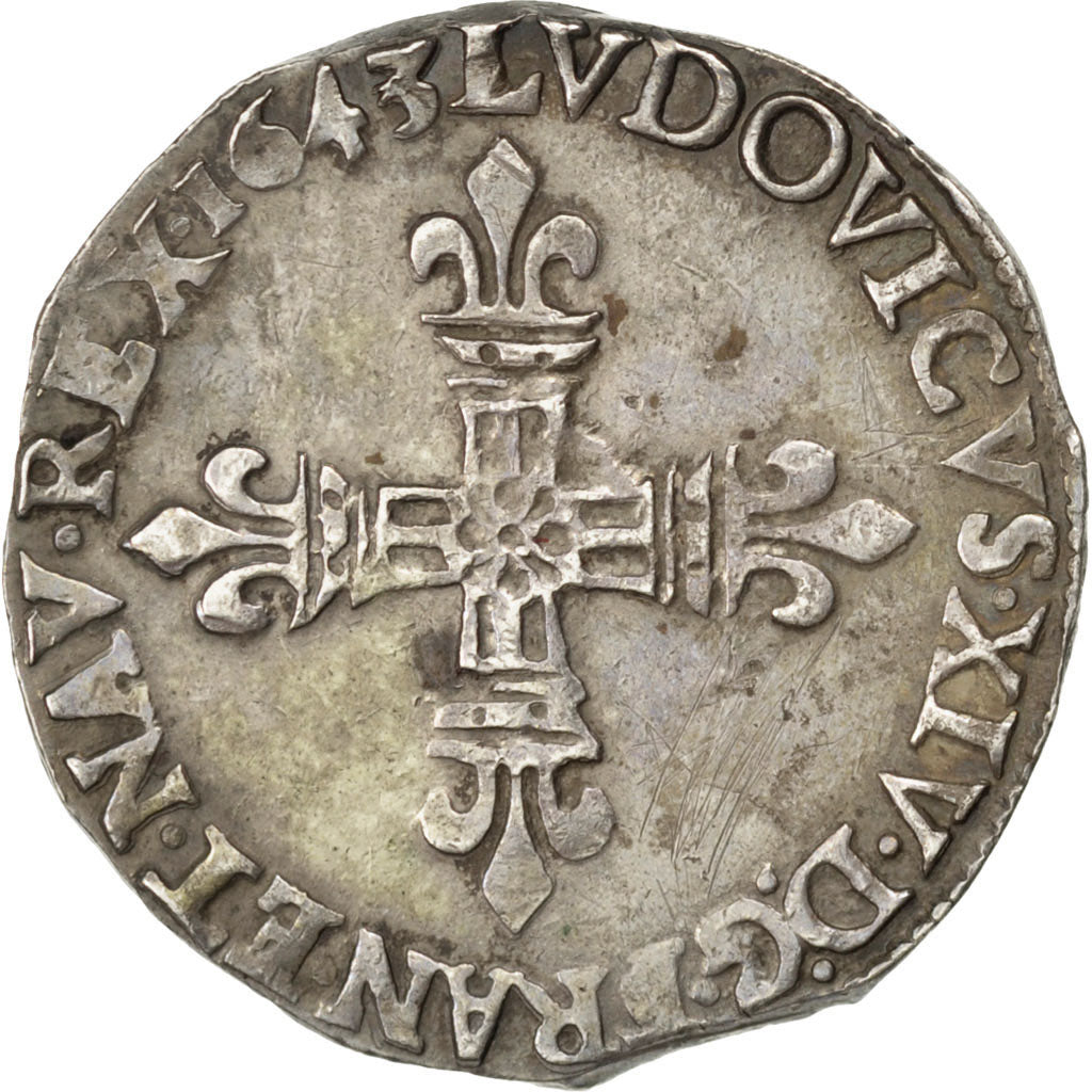 Francia, Louis XIV, 1/4 Écu, frappé au marteau, 1/4 Ecu, 1643, Bordeaux, BB...