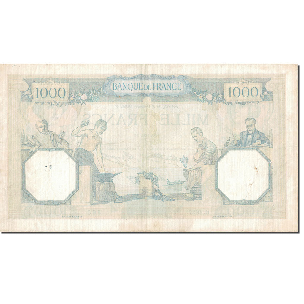 France, 1000 Francs, Cérès et Mercure, 1927, 1936-10-08, VF(30-35)