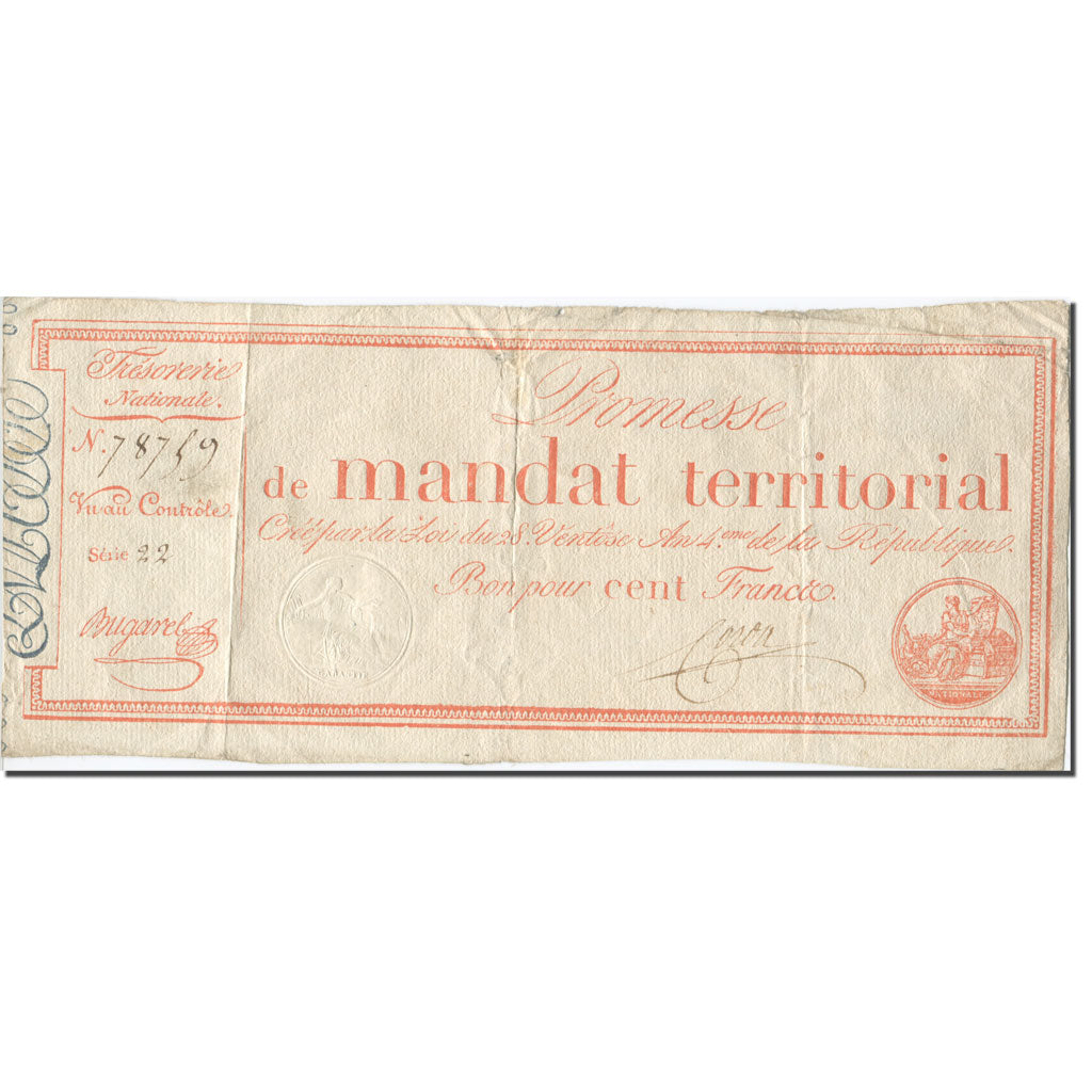 France, 100 Francs, 1796, Bugarel, 1796-03-18, VF(30-35), KM:A84b