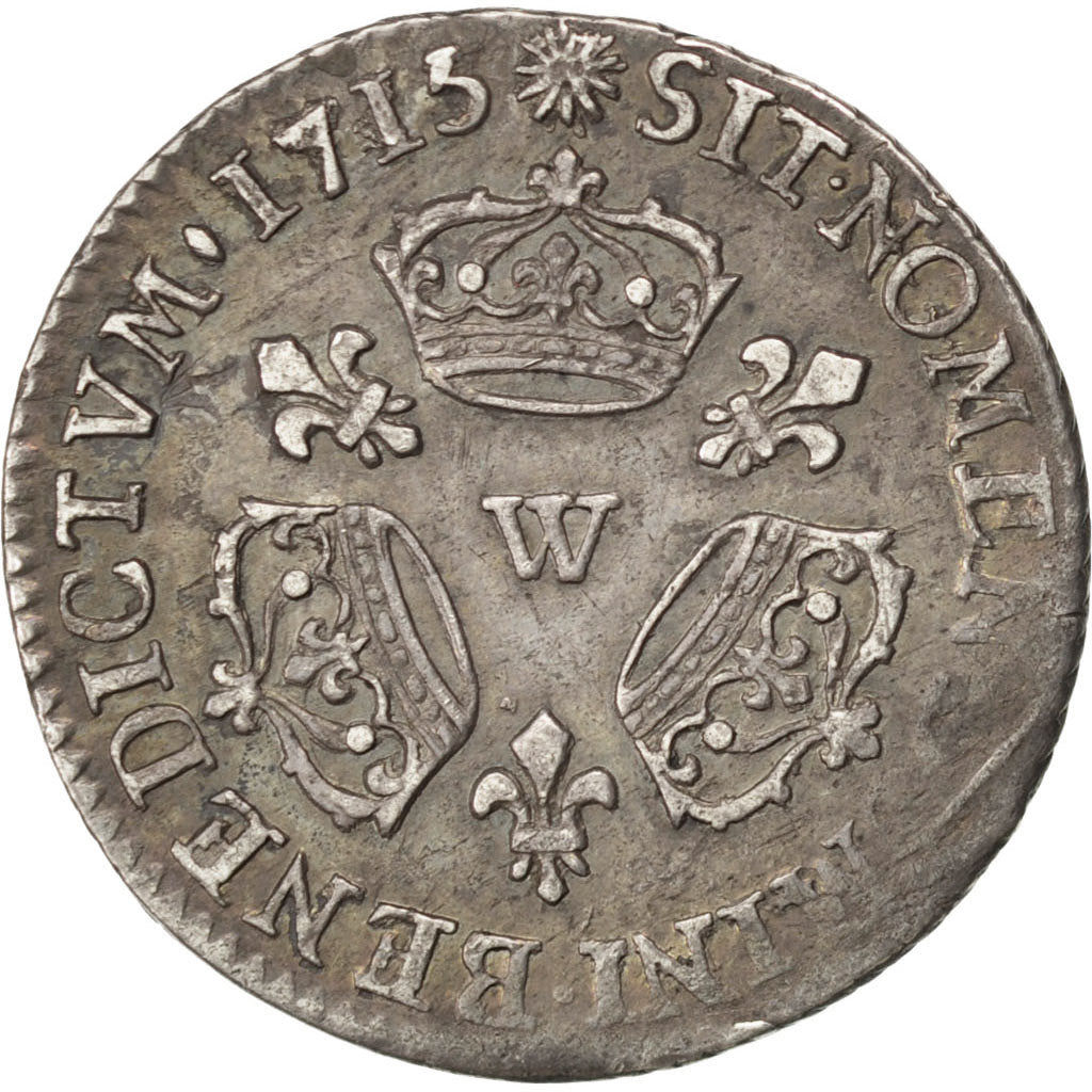 FRANCE, 1/10 Écu aux 3 couronnes, 1/10 ECU, 1715, Lille, KM #379.19, EF(40-45), 