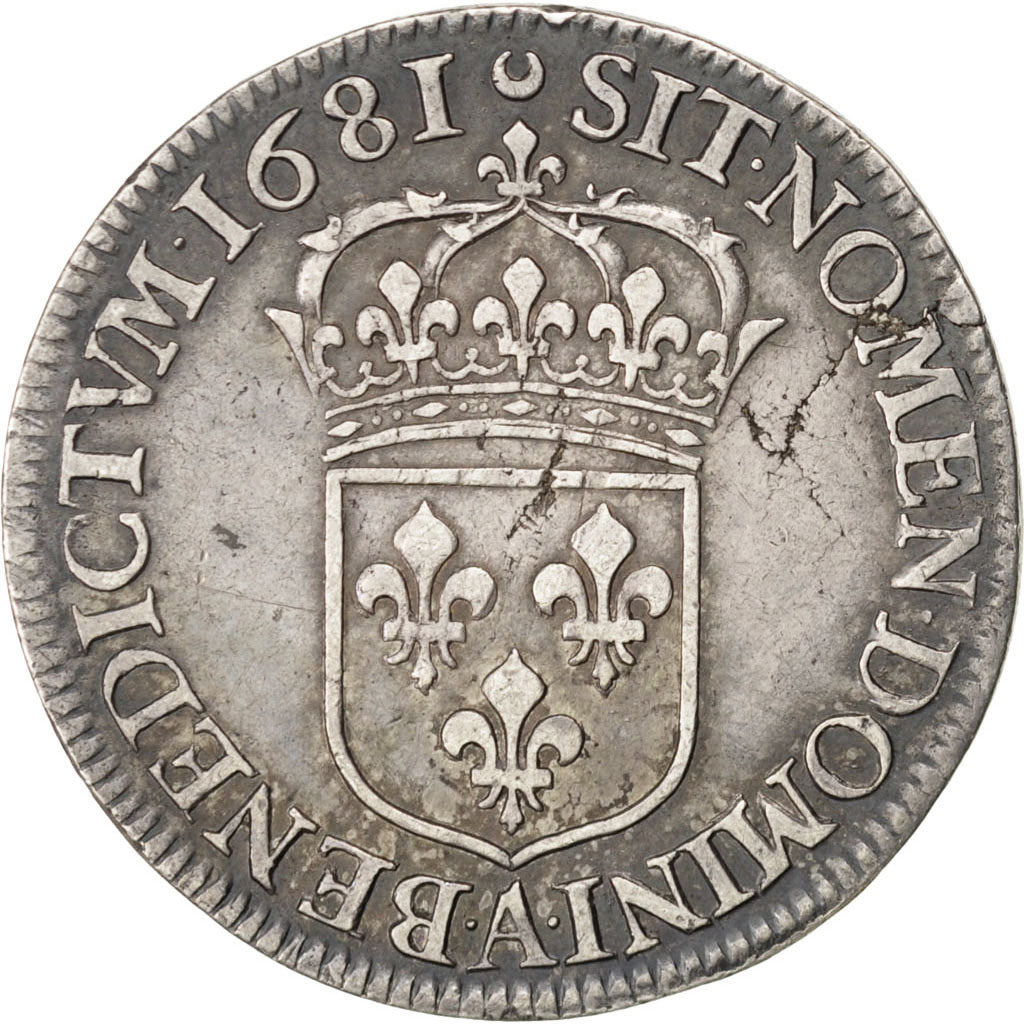 FRANCE, 1/2 Écu à la cravate, 1/2 ECU, 1681, Paris, KM #230.1, EF(40-45), Silver