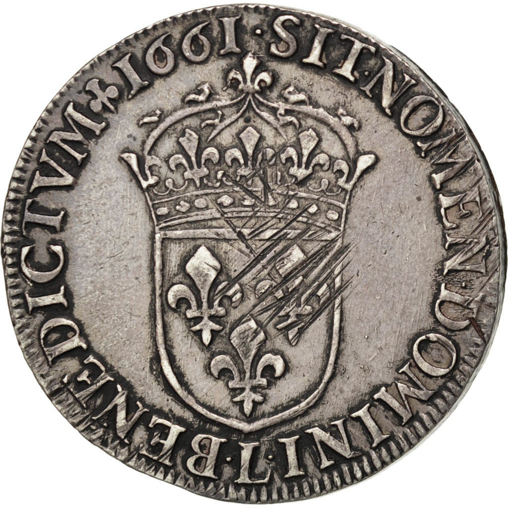 FRANCE, 1/2 Écu au buste juvénile, 1/2 ECU, 1661, Bayonne, KM #202.9, EF(40-45),
