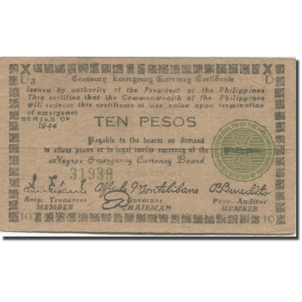 Banconote, Filippine, 10 Pesos, 1944, KM:S676a, BB