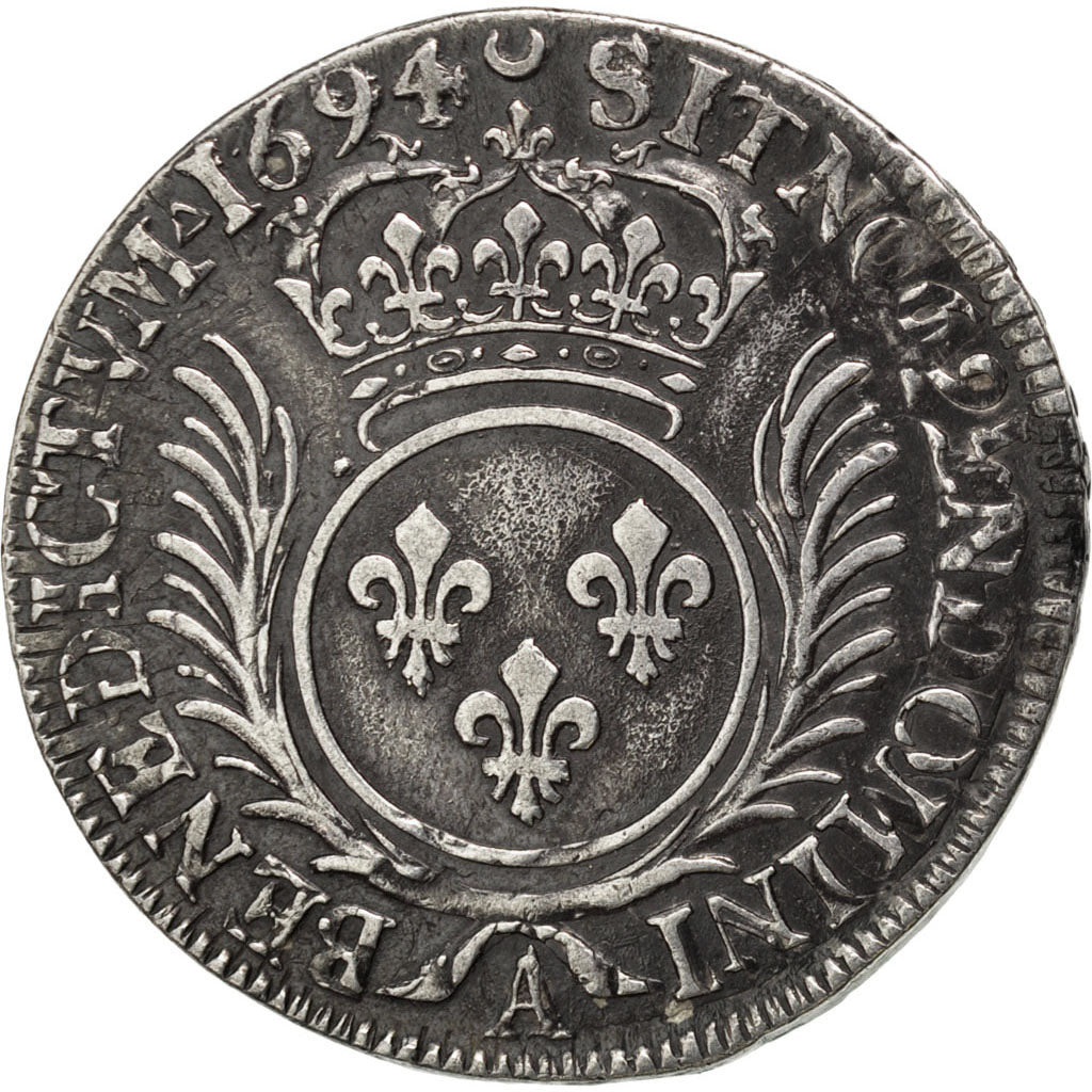 FRANCE, 1/2 Écu aux palmes, 1/2 ECU, 1694, Paris, KM #295.1, EF(40-45), Silver,