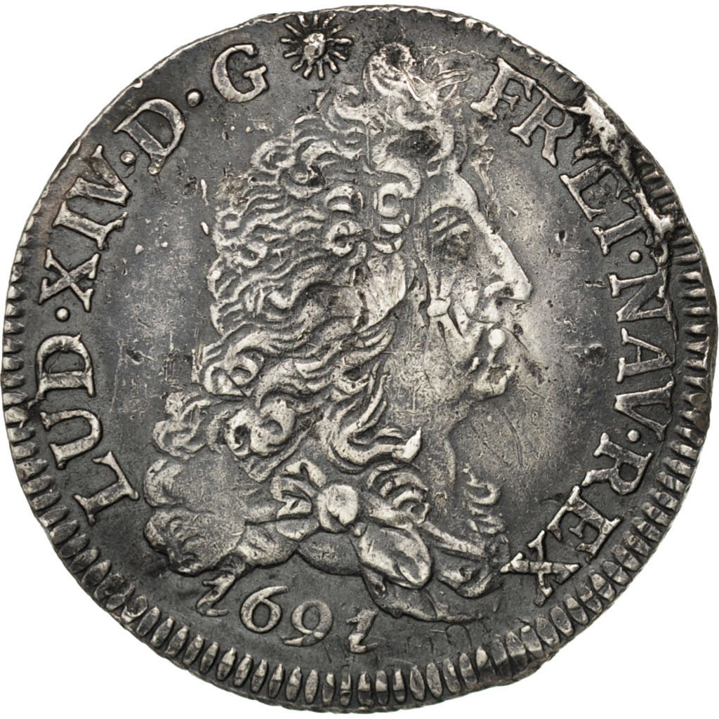 Coin, France, Louis XIV, 1/4 Écu aux 8 L, 1/4 Ecu, 1691, Dijon, EF(40-45)