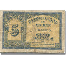 Banknote, Morocco, 5 Francs, 1943, 1943-08-01, KM:24, VF(20-25)