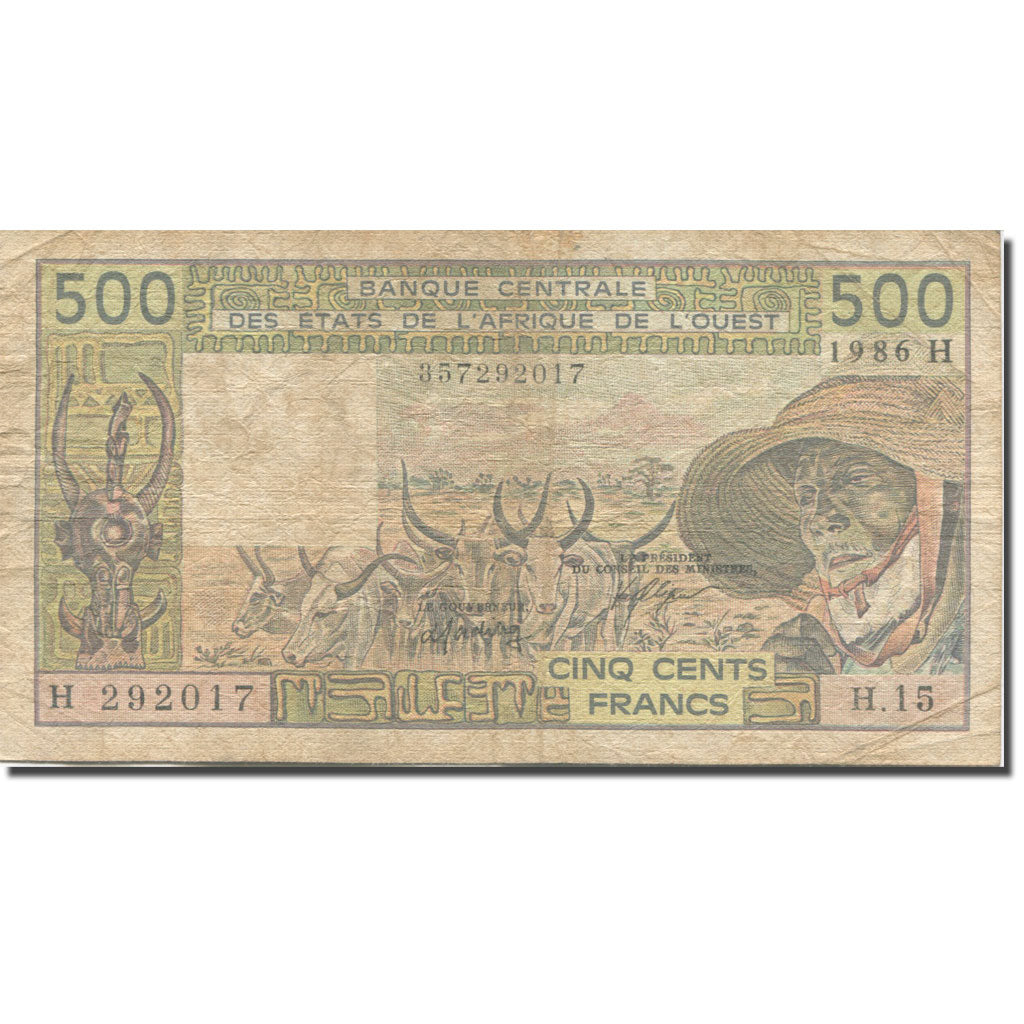 Banknote, West African States, 500 Francs, 1981-1990, 1986, KM:106Aj, EF(40-45)