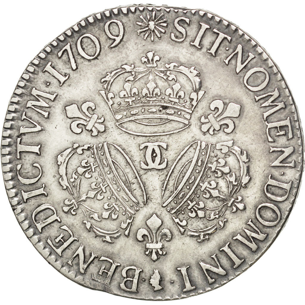 Louis XIV, Ecu aux 3 couronnes 1709 Besançon, KM 386.25