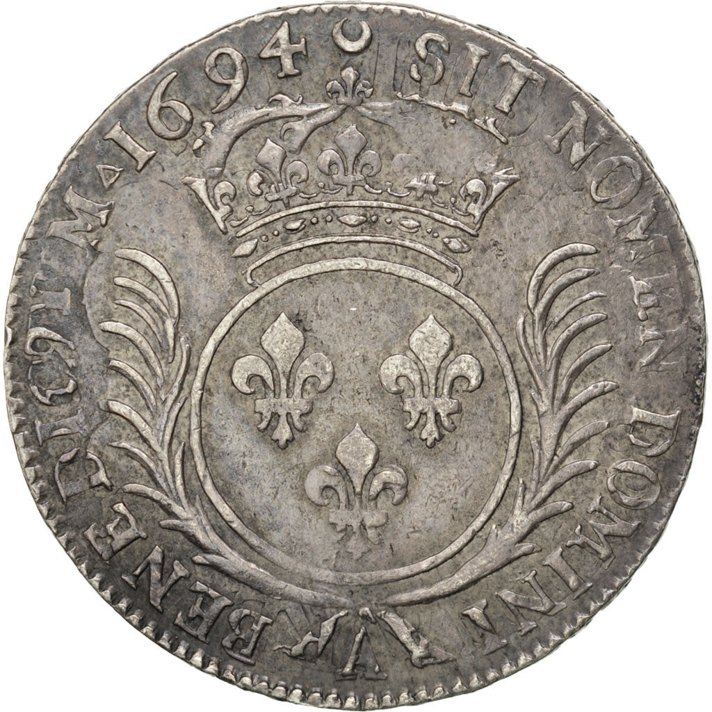 FRANCE, Écu aux palmes, ECU, 1694, Paris, KM #298.1, EF(40-45), Silver, Gadoury 