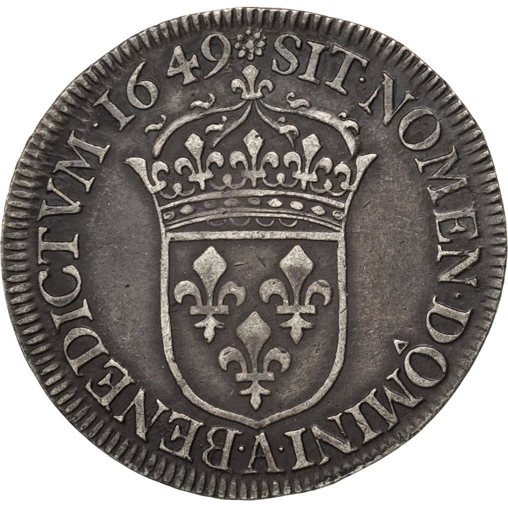 FRANCE, 1/2 Écu à la mèche longue, 1/2 ECU, 1649, Paris, KM #164.1, AU(50-53), S