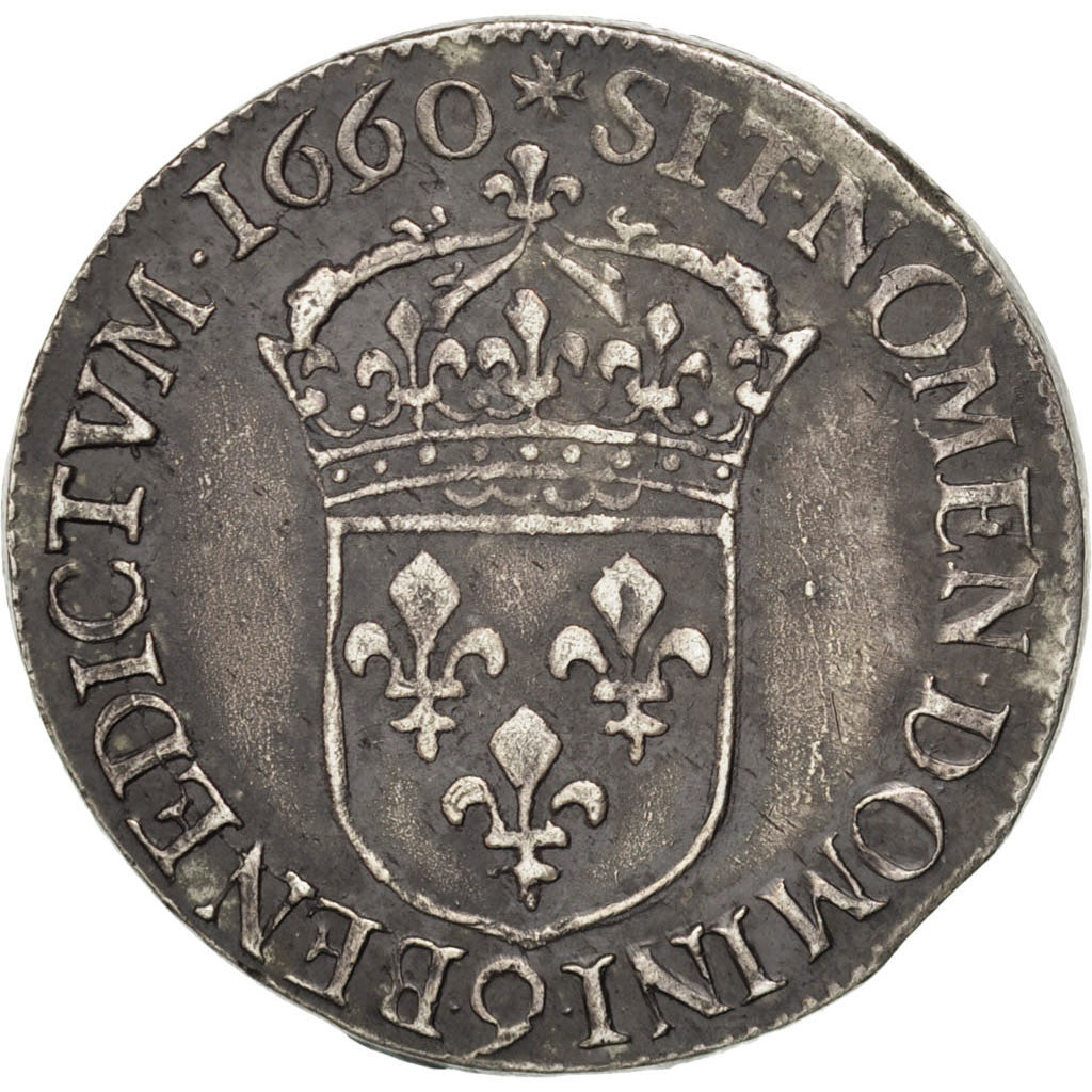 FRANCE, 1/2 Écu au buste juvénile, 1/2 ECU, 1660, Rennes, KM #202.16, EF(40-45),