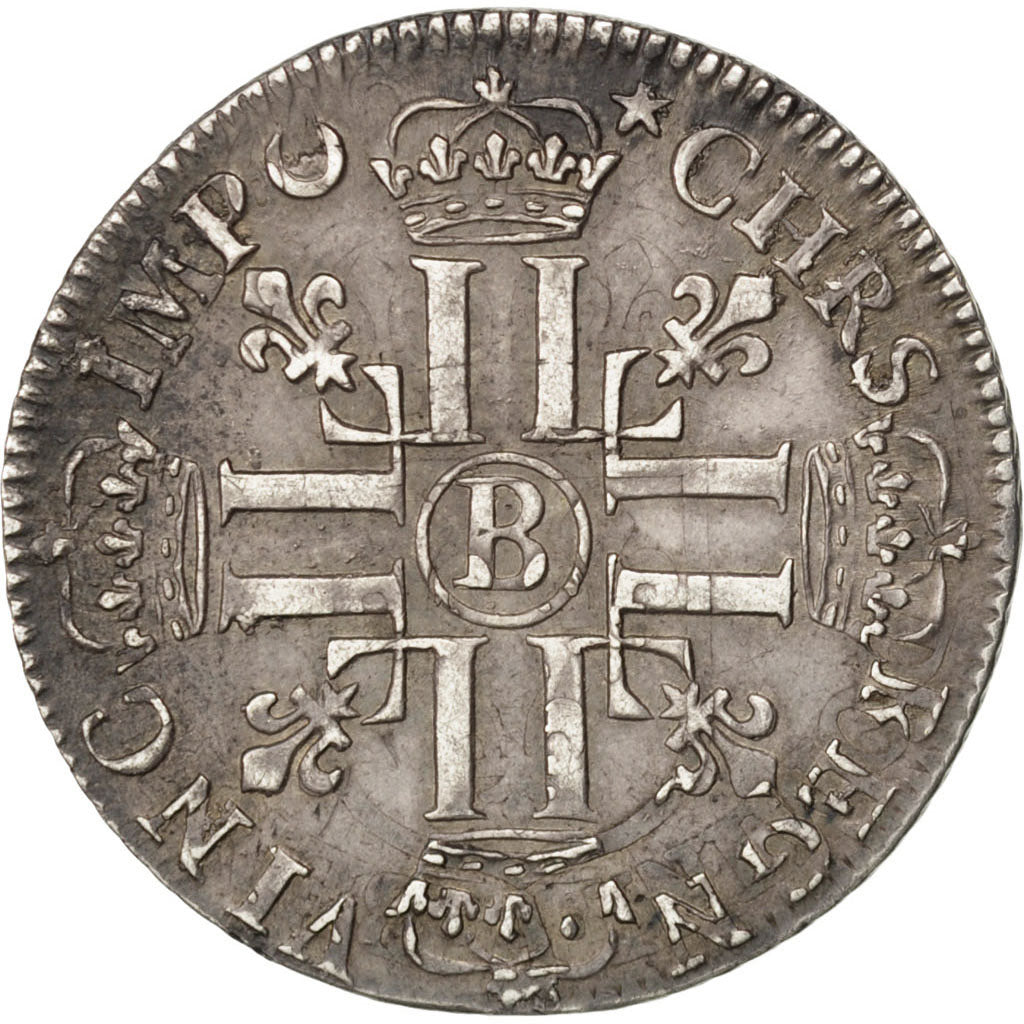 FRANCE, 1/4 Écu aux 8 L, 1/4 ECU, 1691, Rouen, KM #270.2, EF(40-45), Silver, ...