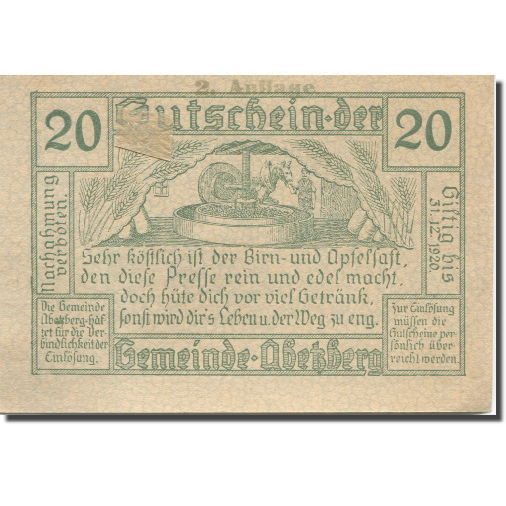 Banknote, Austria, Abetzberg, 20 Heller, fût 1, 1920-12-31, UNC(63) Mehl:FS 1aII