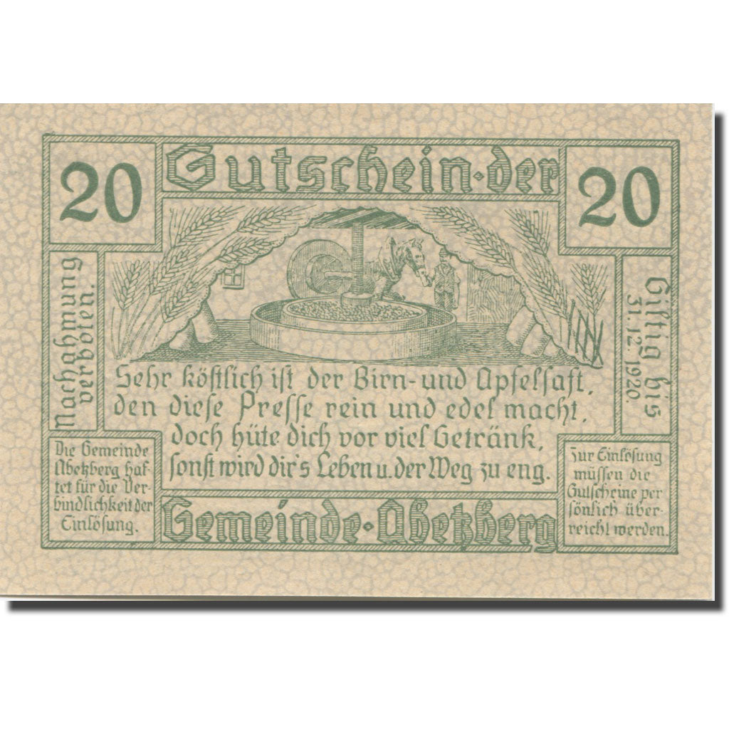Billete, Austria, Abetzberg, 20 Heller, fût 2, 1920-12-31, UNC Mehl:FS 1aII