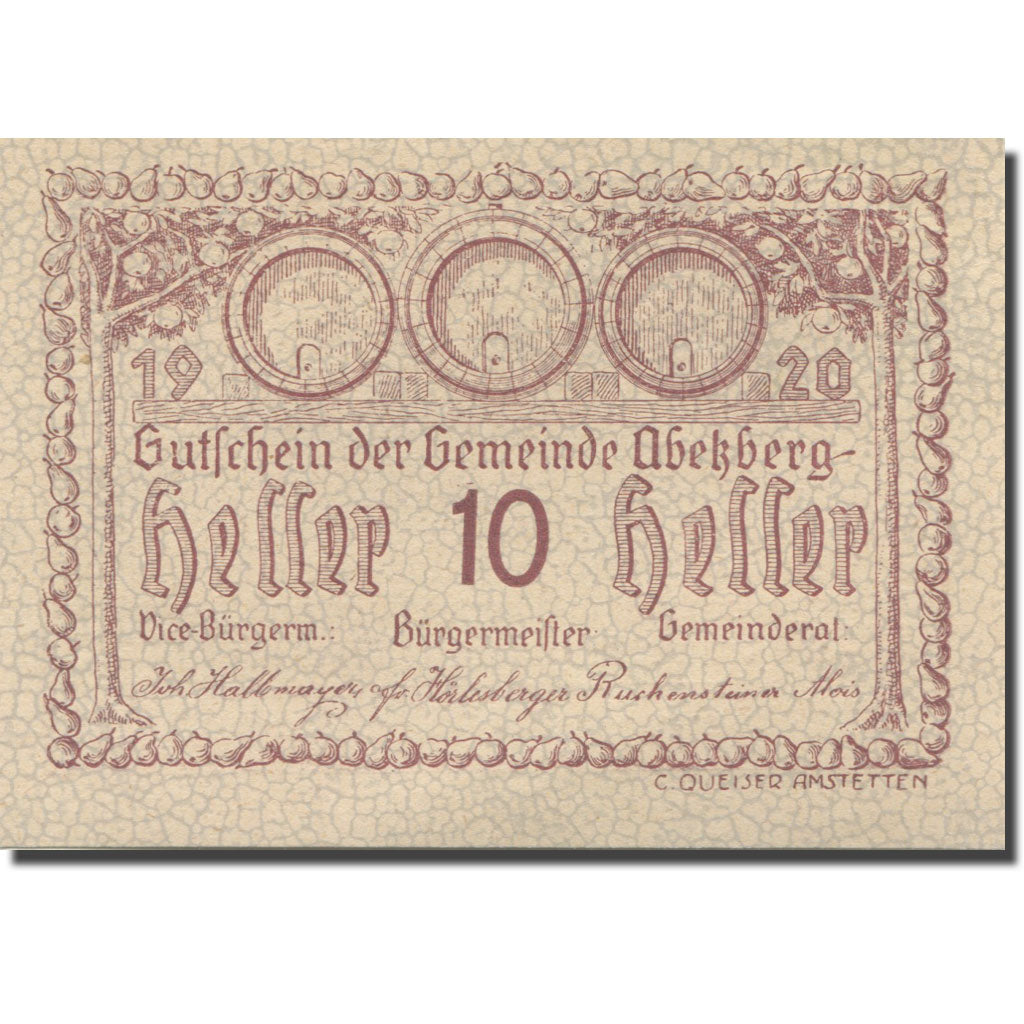 Banknote, Austria, Abetzberg, 10 Heller, fût 1920-12-31, UNC(63) Mehl:FS 1aII