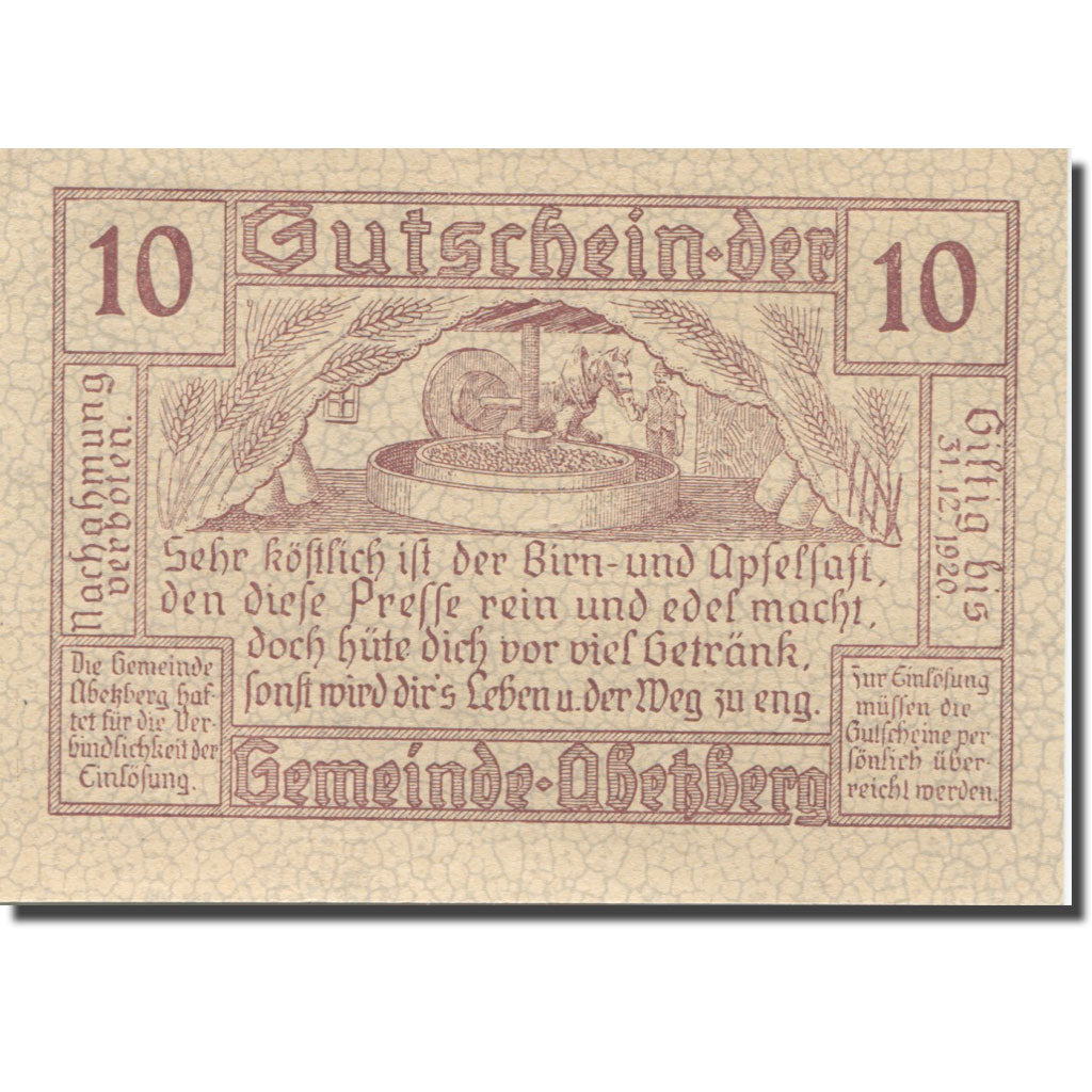 Banknote, Austria, Abetzberg, 10 Heller, fût 1920-12-31, UNC(63) Mehl:FS 1aII