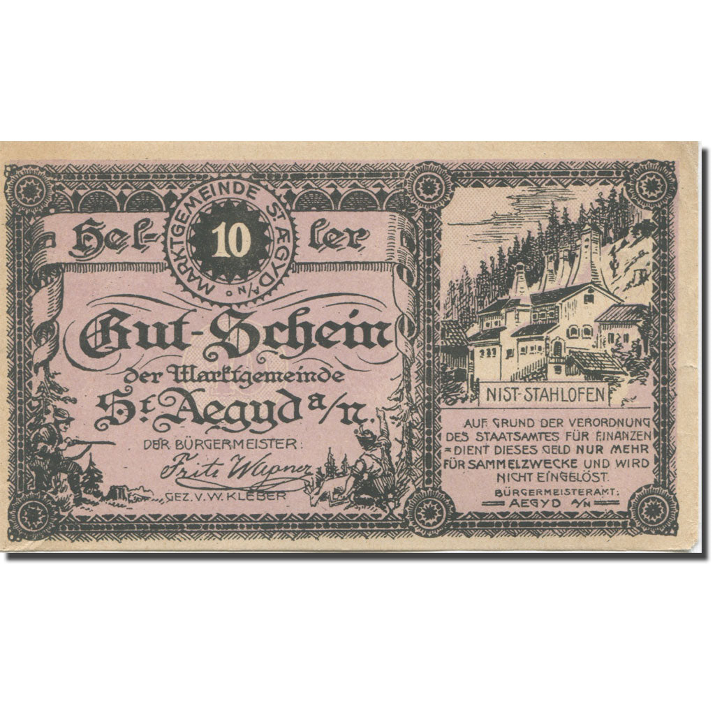Banknote, Austria, Aegyd, 10 Heller, village, 1920, AU(55-58), Mehl:FS 876a