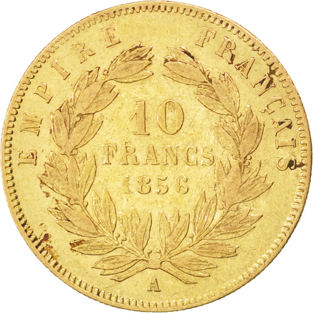 FRANCE, Napoléon III, 10 Francs, 1856, Paris, KM #784.3, VF(30-35), Gold, Gadour