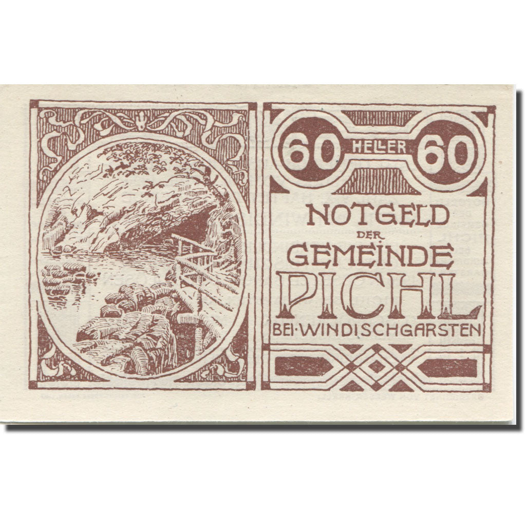 Banknote, Austria, Pichl, 60 Heller, paysage, 1920, UNC(63), Mehl:FS 7481