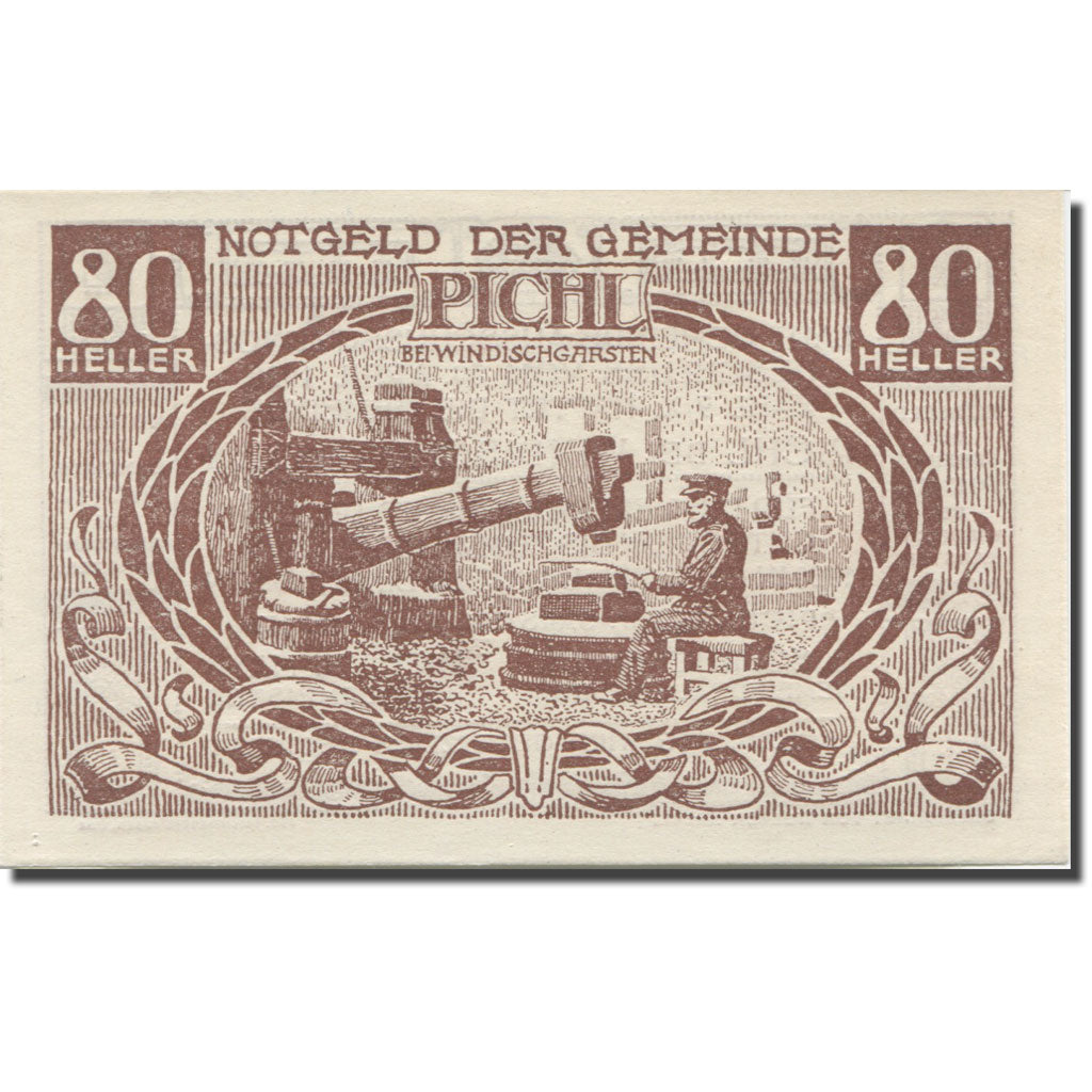 Banknote, Austria, Pichl, 80 Heller, forgeron 3, 1920, UNC(65-70), Mehl:FS 7481