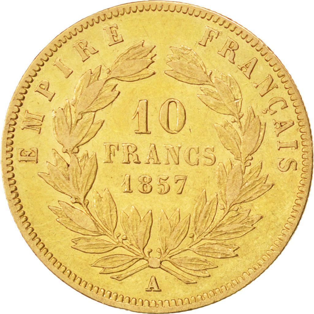 FRANCE, Napoléon III, 10 Francs, 1857, Paris, KM #784.3, VF(20-25), Gold, Gadour