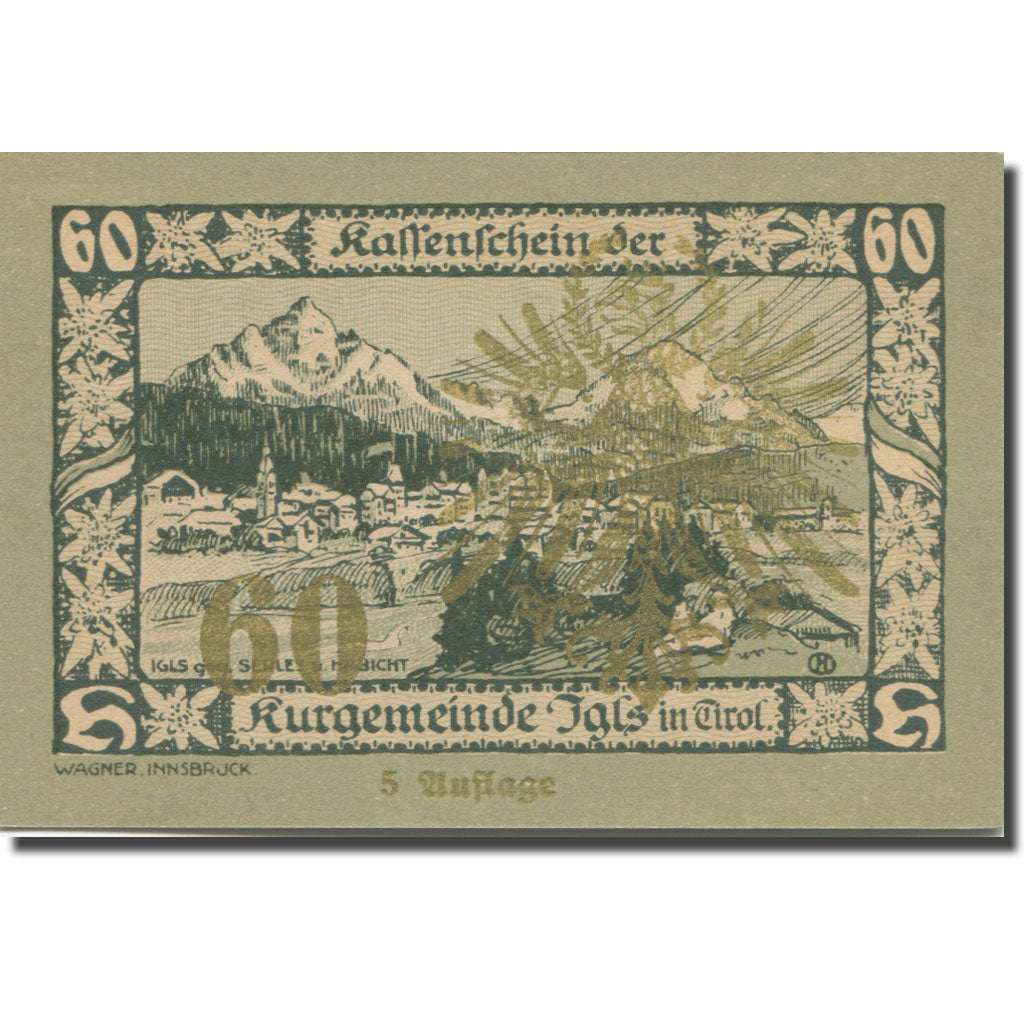 Banknote, Austria, Igls, 60 Heller, portrait 2, 1920 UNC(63) Mehl:FS 403SSb