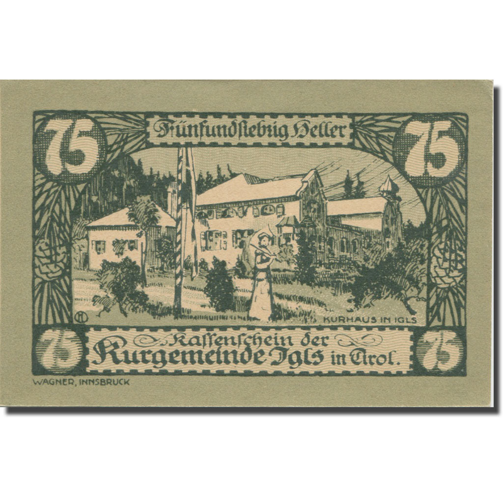 Banknote, Austria, Igls, 75 Heller, chateau 1, 1920 UNC(63) Mehl:FS 403SS