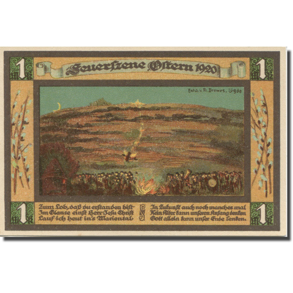 Banknote, Germany, Lugde, 1 Mark, blé, 1921, 1921-02-16, UNC(65-70), Mehl:838.1