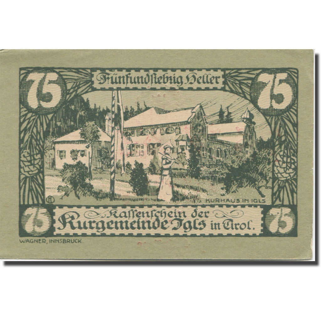 Banknote, Austria, Igls, 75 Heller, Parc 1, 1920 UNC(65-70) Mehl:FS 403ssd