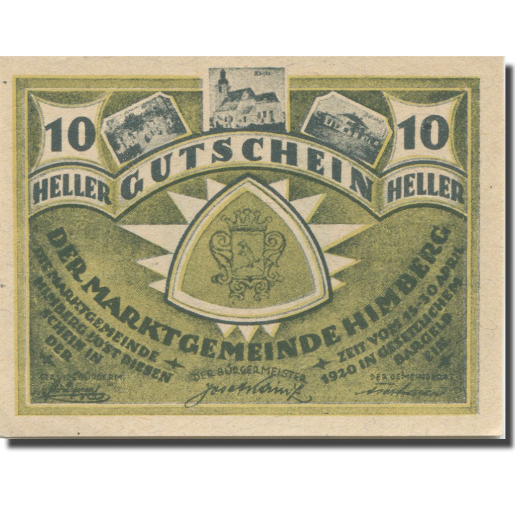 Banknote, Austria, Himberg, 10 Heller, Blason, 1920 UNC(65-70) Mehl:FS 374a