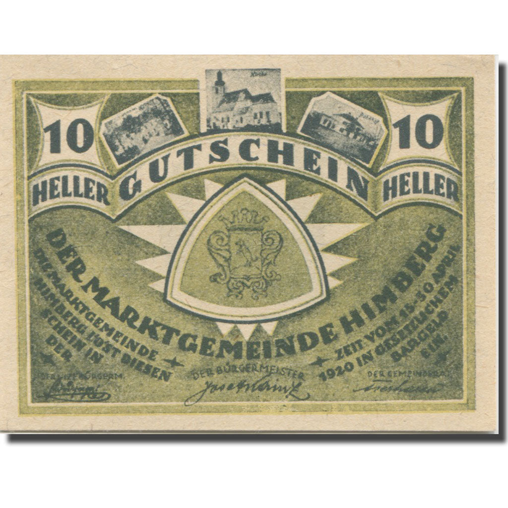 Banknote, Austria, Himberg, 10 Heller, Blason 1, 1920 UNC(65-70) Mehl:FS 374a