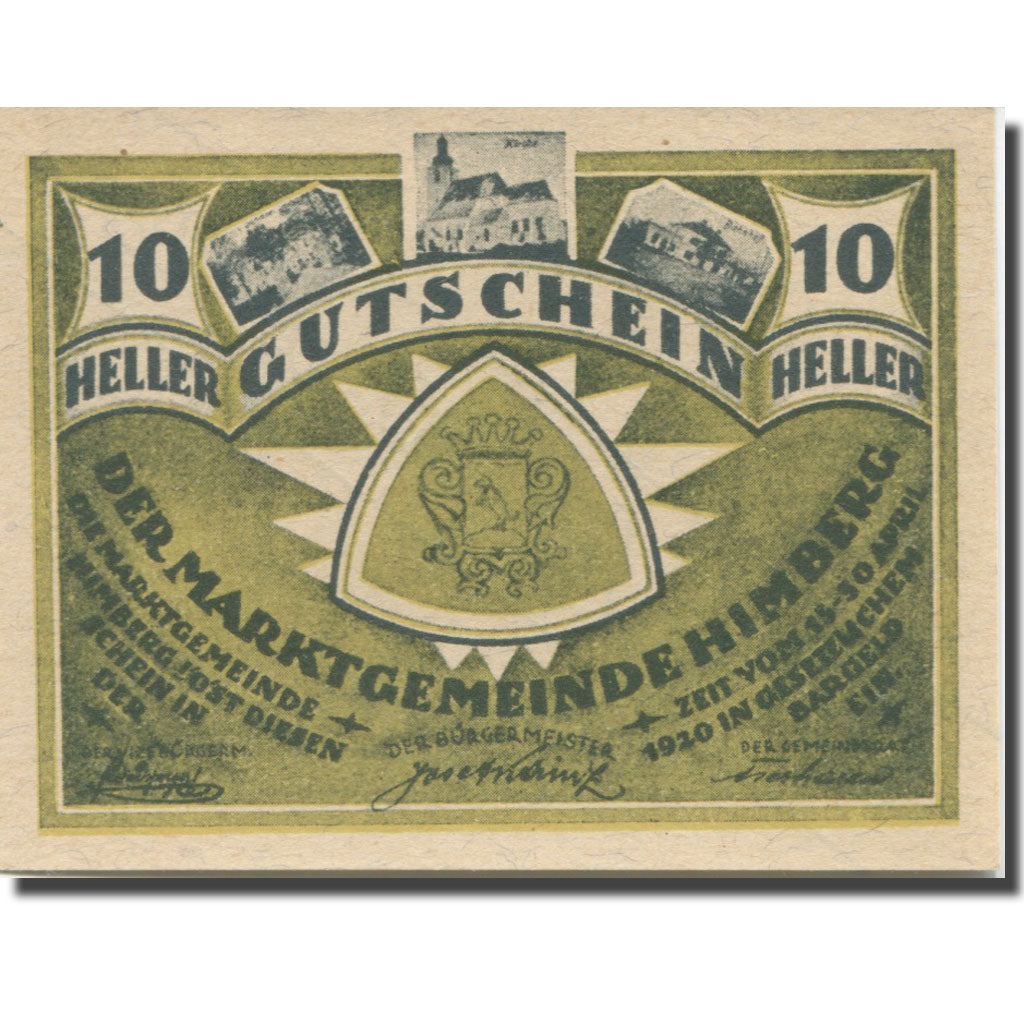 Banknote, Austria, Himberg, 10 Heller, Blason 2, 1920 UNC(65-70) Mehl:FS 374a
