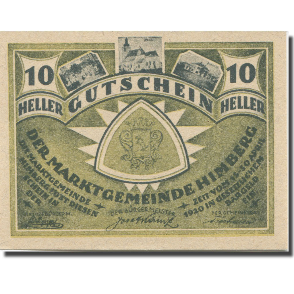 Banknote, Austria, Himberg, 10 Heller, Blason 3, 1920 UNC(65-70) Mehl:FS 374a