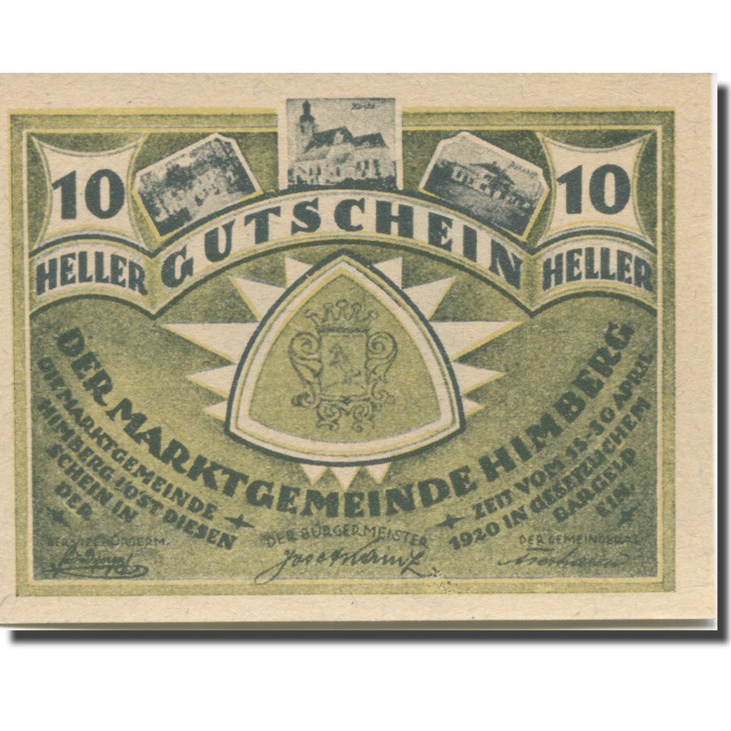 Banknote, Austria, Himberg, 10 Heller, Blason 4, 1920 UNC(65-70) Mehl:FS 374a