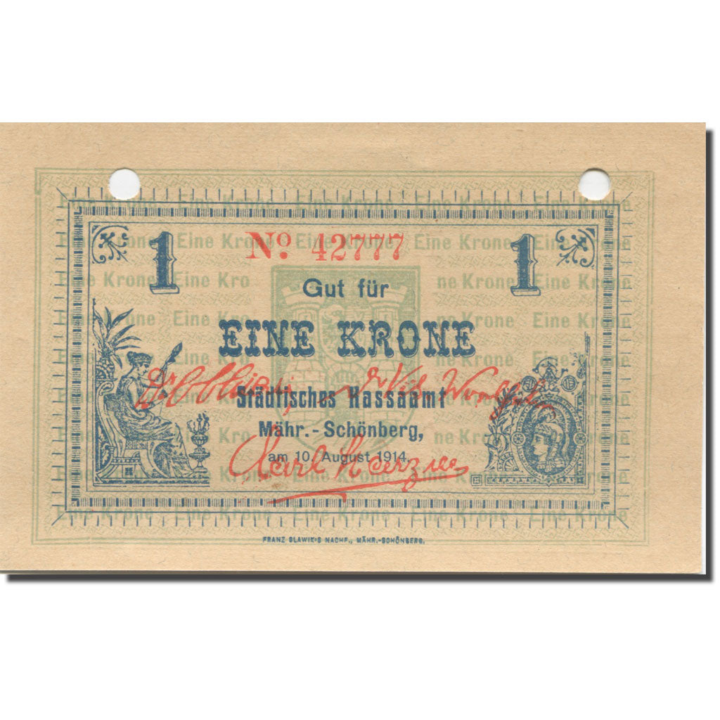 Banknote, Austria, Schönberg, 1 Krone, Blason, 1914 UNC(60-62)