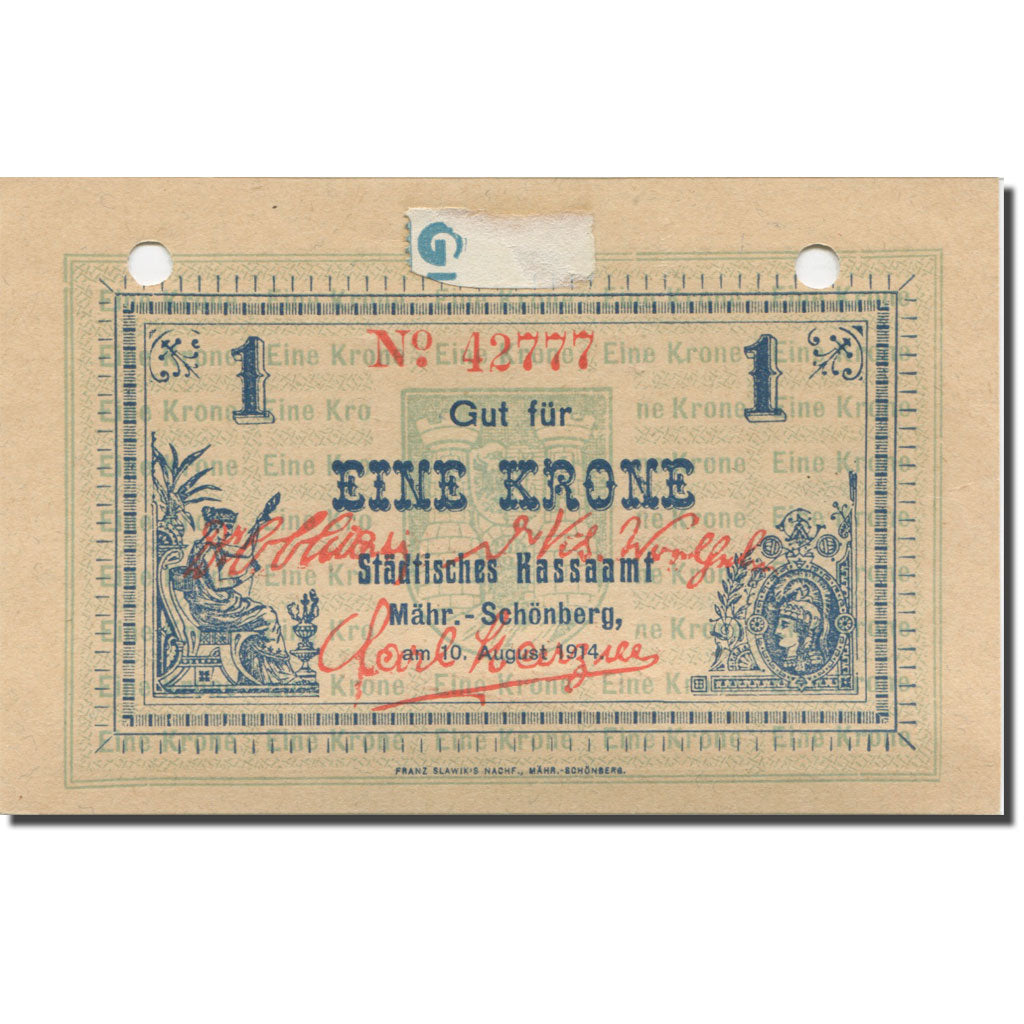 Banknote, Austria, Schönberg, 1 Krone, Blason, 1914 UNC(60-62)