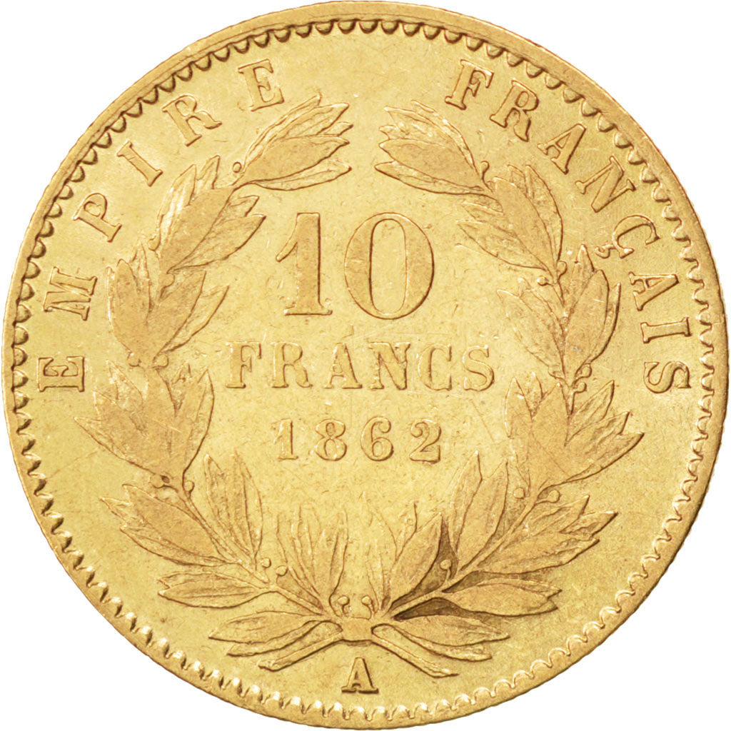 FRANCE, Napoléon III, 10 Francs, 1862, Paris, KM #800.1, VF(30-35), Gold, Gadour
