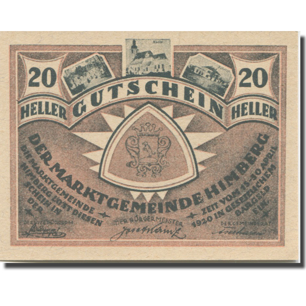 Banknote, Austria, Himberg, 20 Heller, Blason 1, 1920 UNC(65-70) Mehl:FS 374a